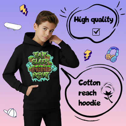 Sweat à capuche gymnastique – Fringoo gaming gris for Boys Cotton Rich Soft Hooded – Eat Minecraft noir