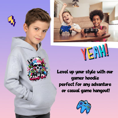 Sweat à capuche gymnastique – Fringoo gaming gris for Boys Cotton Rich Soft Hooded – Game on Skull gris