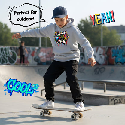 Sweat à capuche gymnastique – Fringoo gaming gris for Boys Cotton Rich Soft Hooded – Game over Graffiti gris