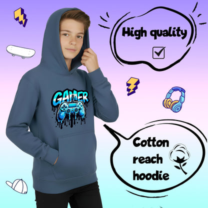 Sweat à capuche gaming – Fringoo gaming for Boys Cotton Rich Soft Hooded – Dripping gaming bleu