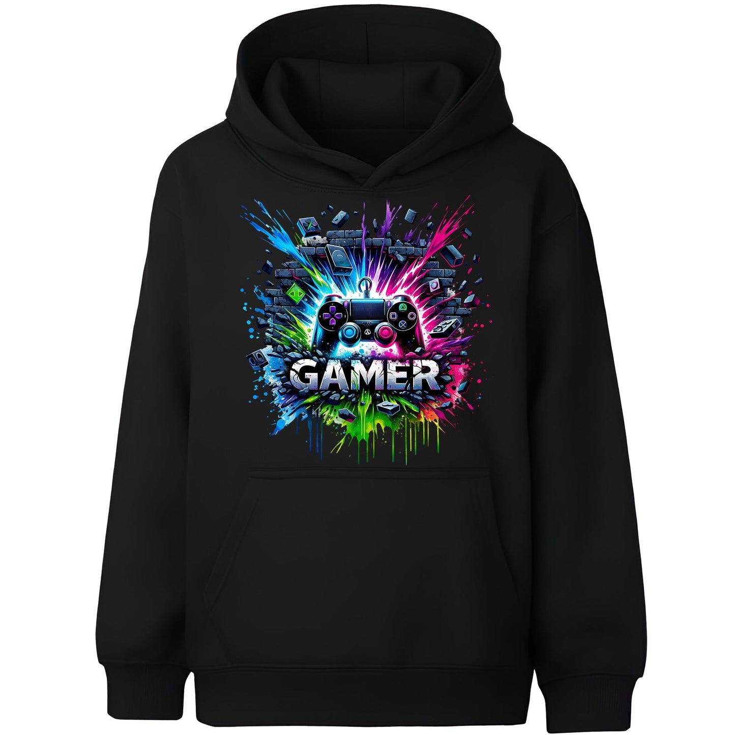 Sweat à capuche gaming – Fringoo gaming for Boys Cotton Rich Soft Hooded – gaming Splash noir