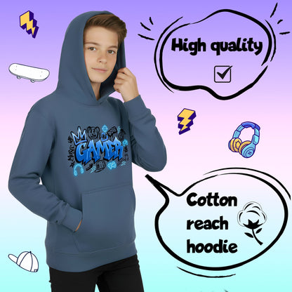 Sweat à capuche gaming – Fringoo gaming for Boys Cotton Rich Soft Hooded – gaming Graffiti bleu