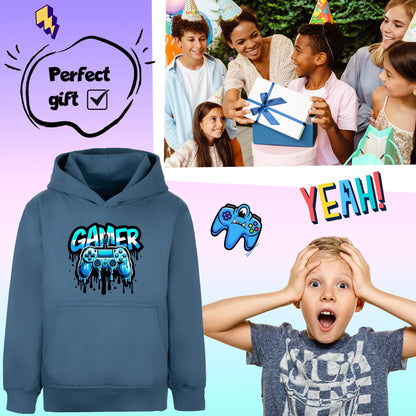 Sweat à capuche gaming – Fringoo gaming for Boys Cotton Rich Soft Hooded – Dripping gaming bleu