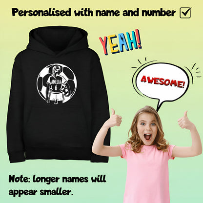 Sweat à capuche football – Fringoo football noir for Girls Cotton Rich Soft Hooded – football Ball Girls noir