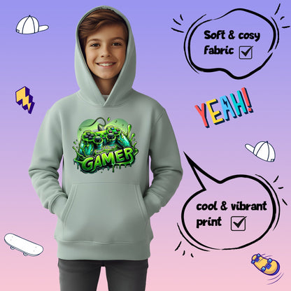 Sweat à capuche gaming – Fringoo gaming for Boys Cotton Rich Soft Hooded – gaming vert