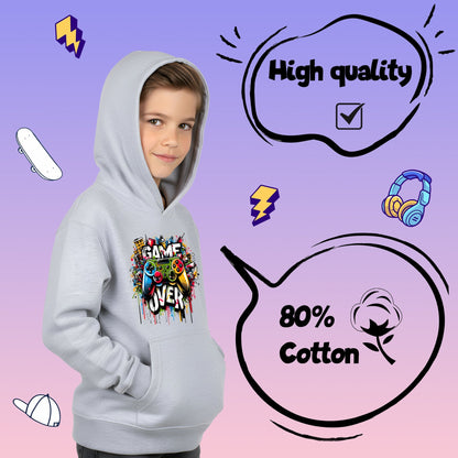 Sweat à capuche gymnastique – Fringoo gaming gris for Boys Cotton Rich Soft Hooded – Game over Graffiti gris