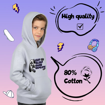 Sweat à capuche gymnastique – Fringoo gaming gris for Boys Cotton Rich Soft Hooded – Eat Game Pad gris