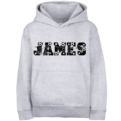 Sweat à capuche football – Fringoo football gris for Boys Cotton Rich Soft Hooded – football Alphabet gris