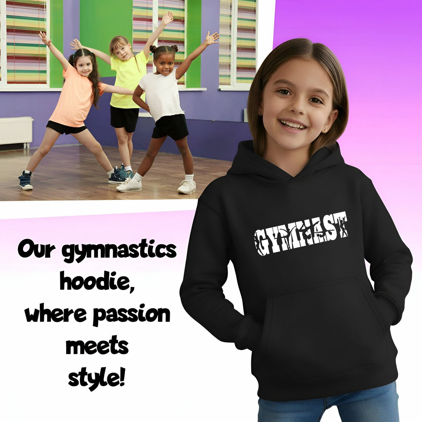 Sweat à capuche gymnastique – Fringoo Gymnastic for Cotton Rich Soft Hooded – Gymnast noir