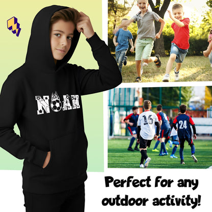 Sweat à capuche football – Fringoo football noir for Boys Cotton Rich Soft Hooded – football Alphabet noir