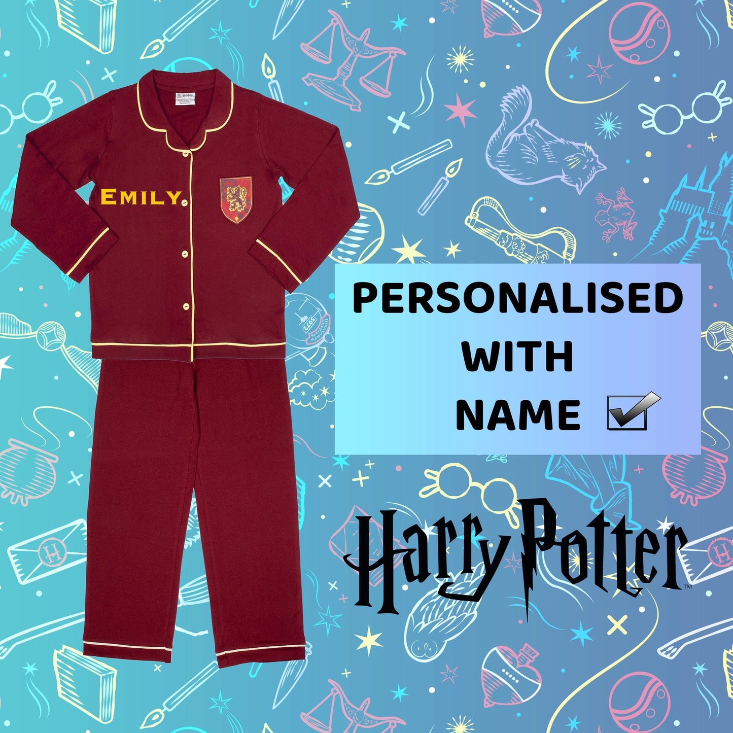 Harry Potter Pyjamas with Buttons – Burgundy