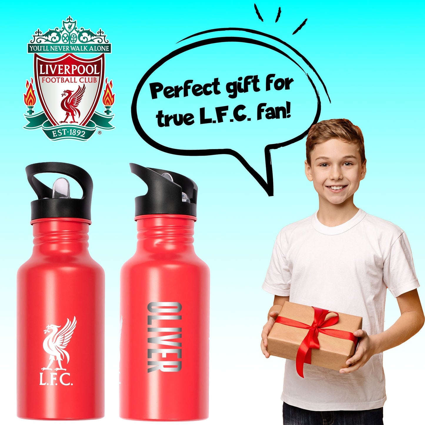 Gourde en acier inoxydable avec paille – Liverpool FC Metal 500ml
