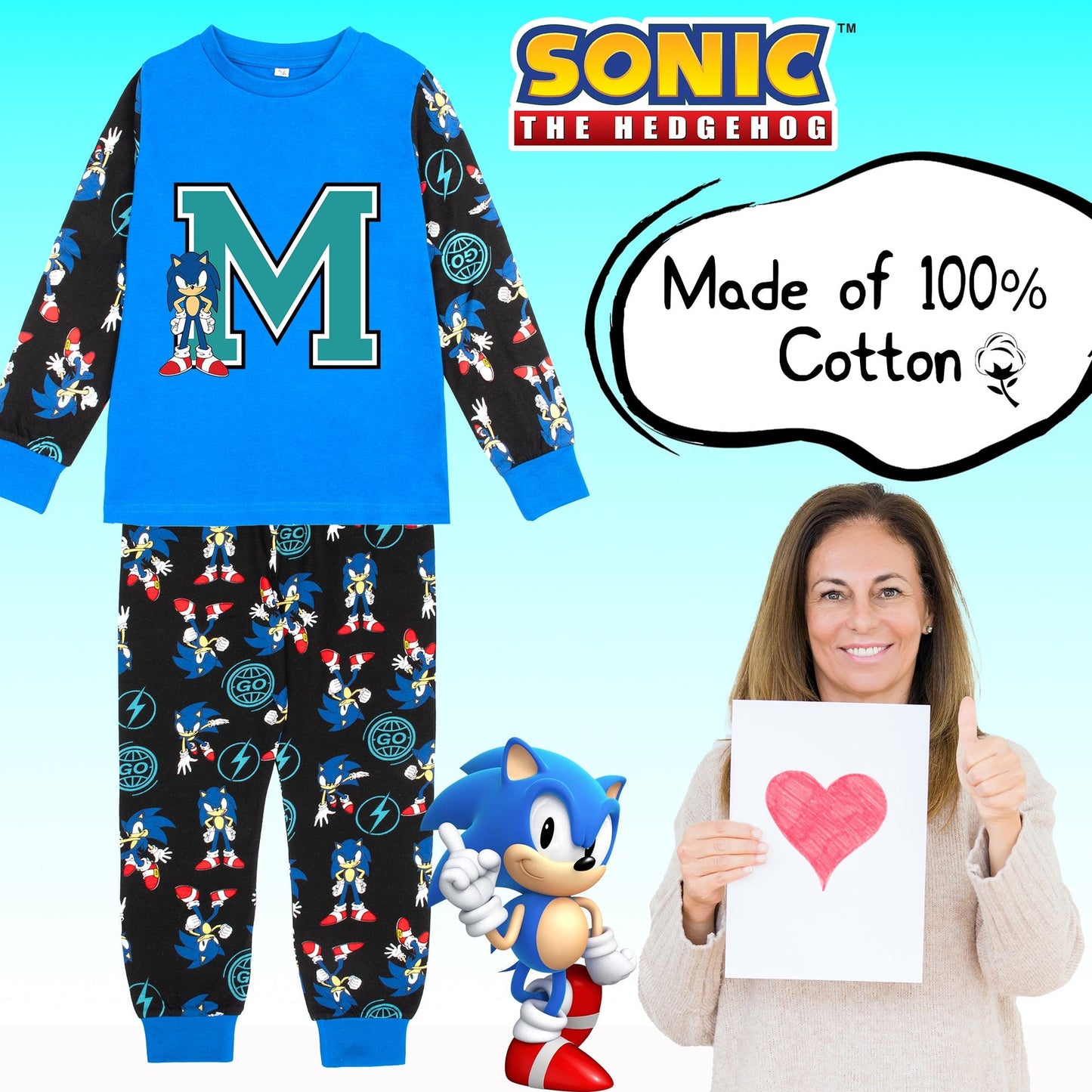 Pyjama – Sonic The Hedgehog for boys Long Sleeve 100% Cotton