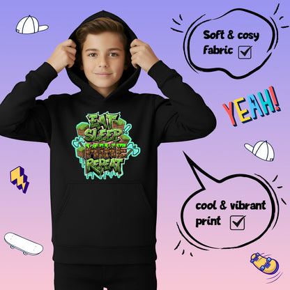 Sweat à capuche gymnastique – Fringoo gaming gris for Boys Cotton Rich Soft Hooded – Eat Minecraft noir
