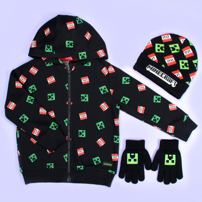 Minecraft Zipped Sweat à capuche – noir