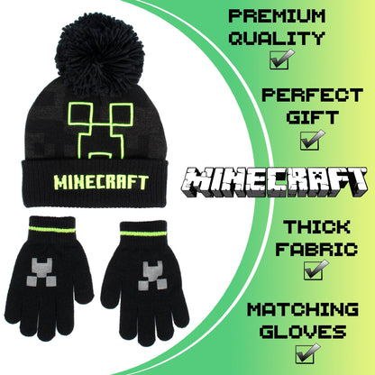 Minecraft Hat & Gloves Set – gris Creeper