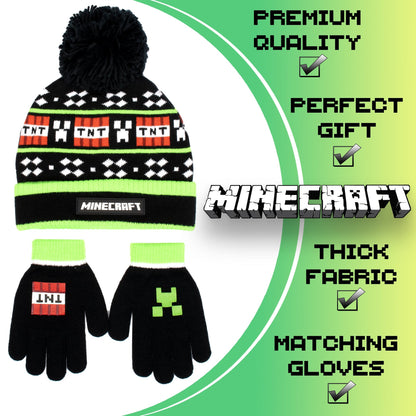 Minecraft Hat & Gloves Set – noir TNT