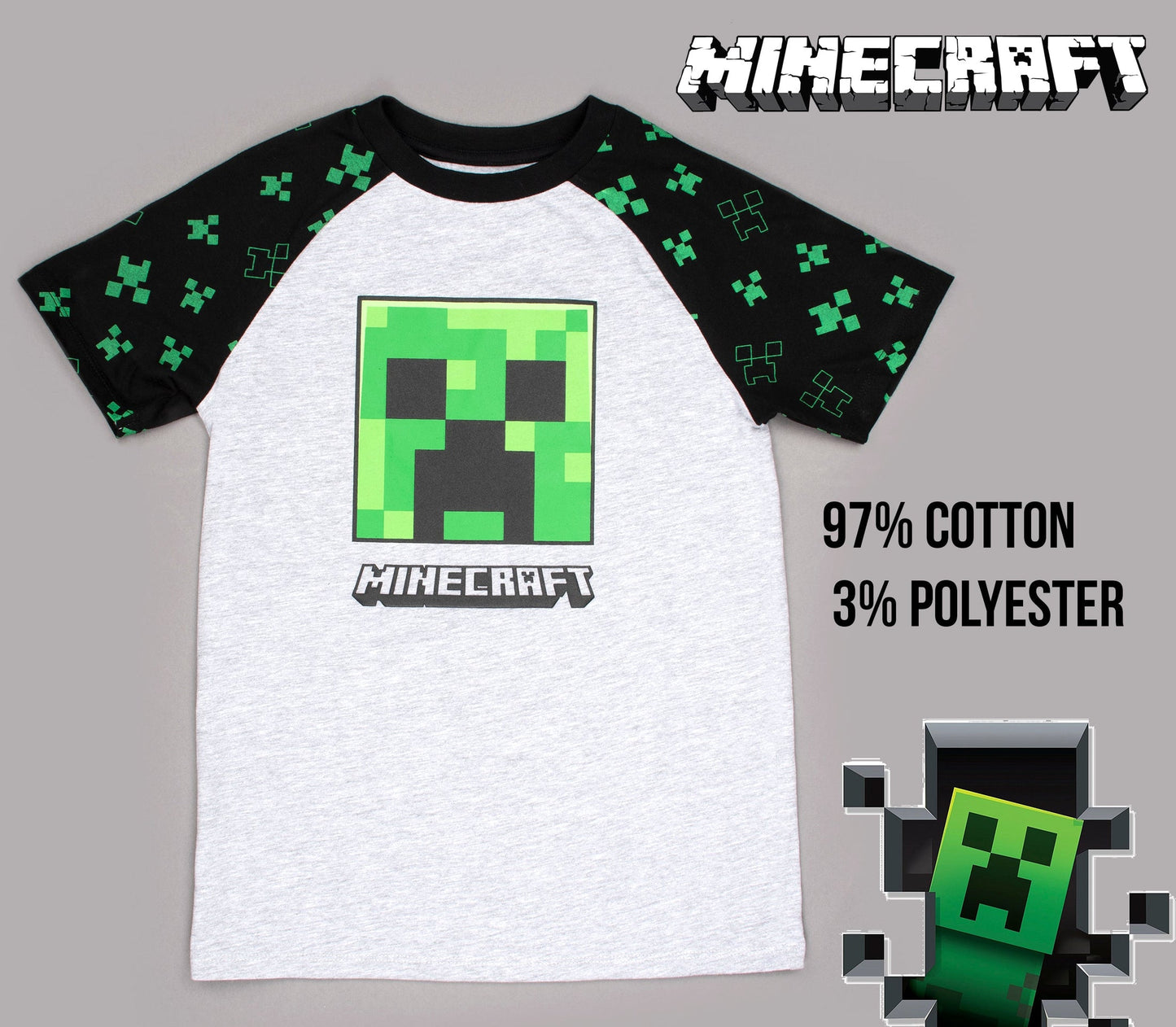Minecraft Creeper T Shirt – gris