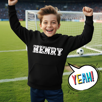 Sweat à capuche football – Fringoo football noir for Boys Cotton Rich Soft Hooded – football Alphabet noir
