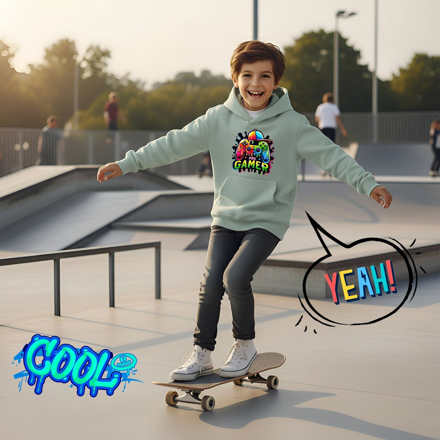 Sweat à capuche gaming – Fringoo gaming for Boys Cotton Rich Soft Hooded – Pro gaming vert