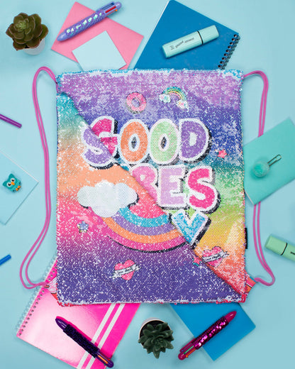 À sequins Drawstring Sac à dos – Good Vibes