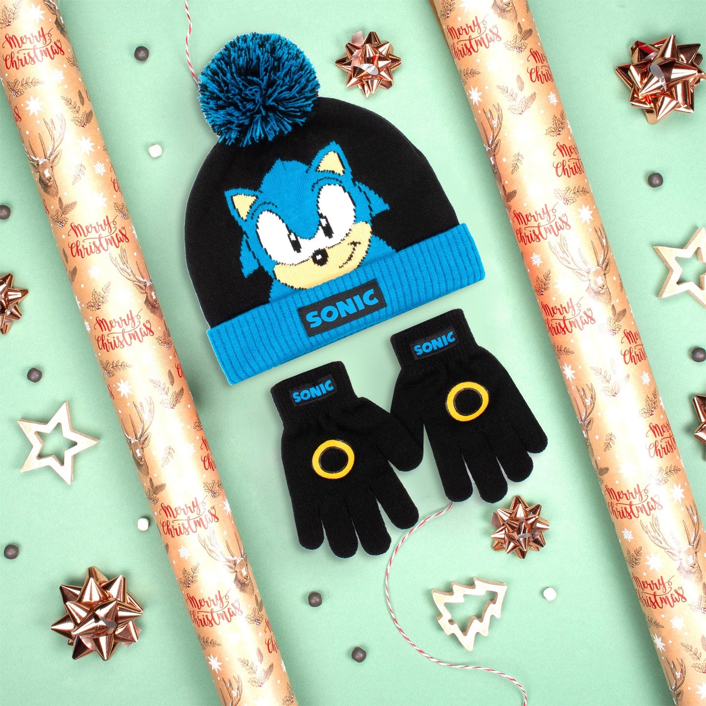 Ensemble bonnet et gants – Sonic THE HEDGEHOG Winter Set for Boys-noir