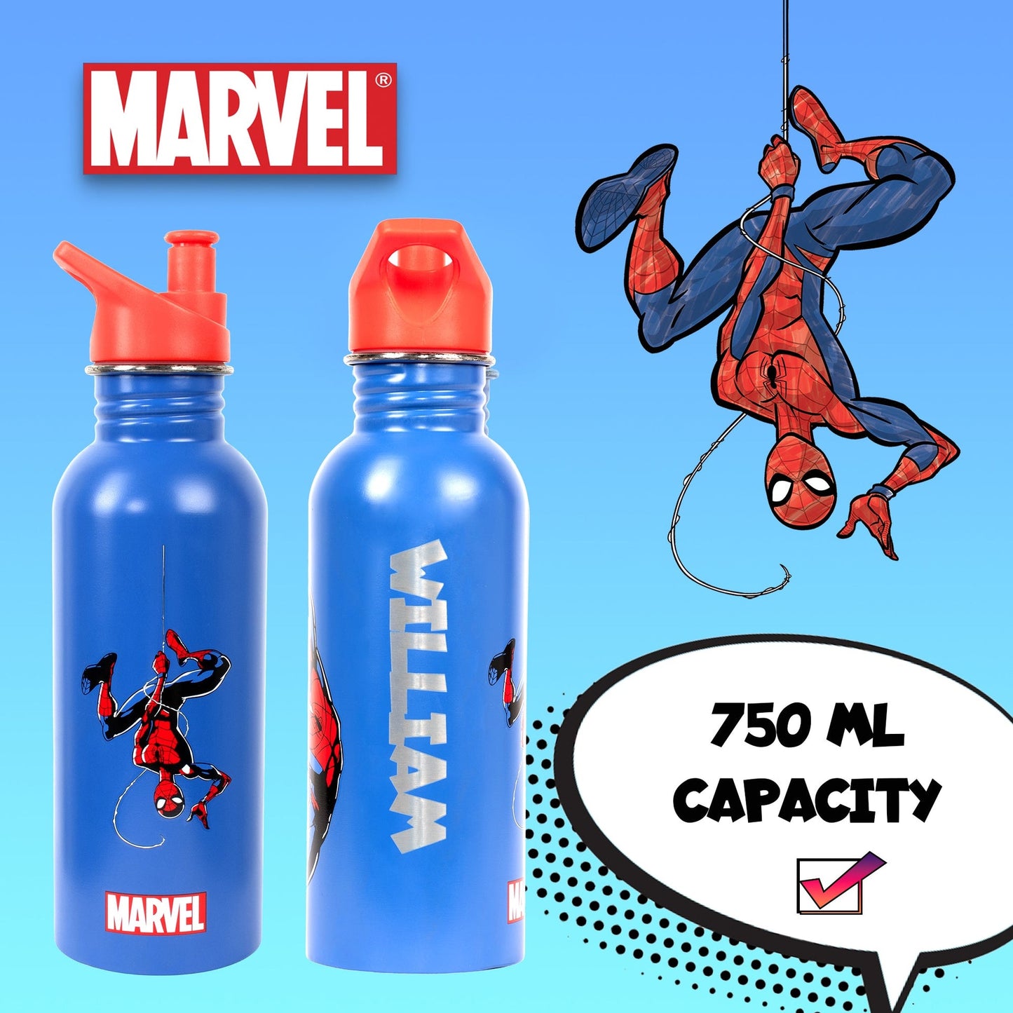 Acier inoxydable Spider-Man bleu Bottle