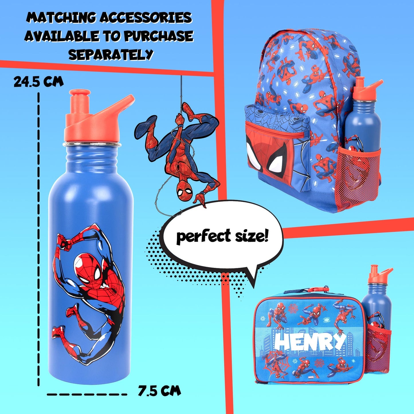 Acier inoxydable Spider-Man bleu Bottle