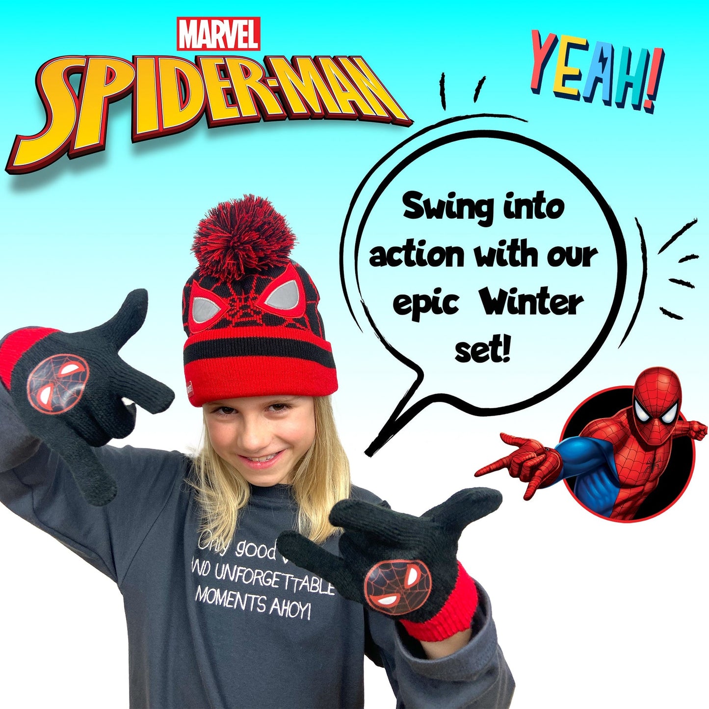 Ensemble bonnet et gants – Marvel Spider-Man Winter Set for Boys