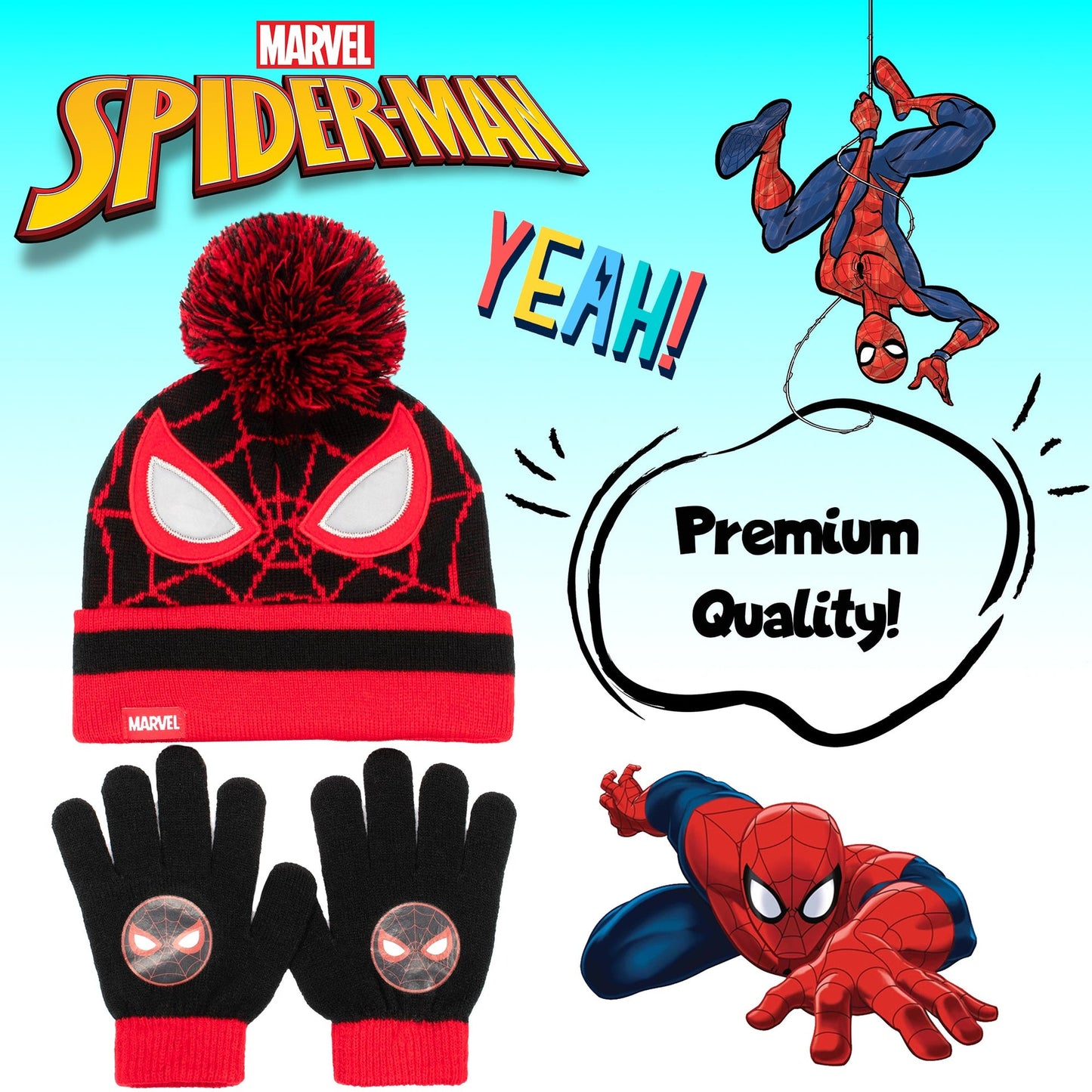 Ensemble bonnet et gants – Marvel Spider-Man Winter Set for Boys