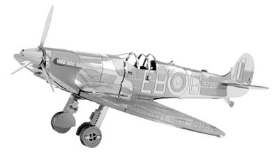 MetalEarth Aviation: WWII SUPERMARINE SPITFIRE 10x7.7x4.6cm, maquette 3D en métal avec 1 feuille, sur carte 12x17cm, 14+