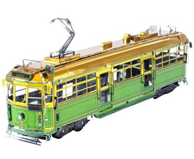 MetalEarth Véhicules: TRAM W CLASSE 13x4.50x2.49cm, maquette 3D en métal avec 2 feuilles, sur carte 12x17cm, 14+