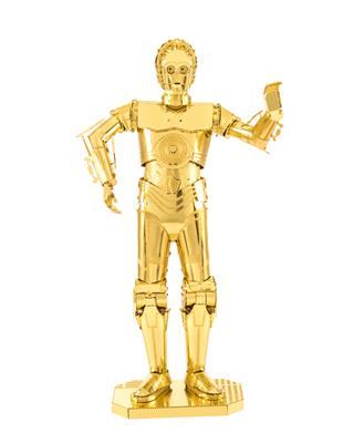 MetalEarth: STAR WARS C-3PO d'or 6.6x3.3x12cm, maquette 3D en métal avec 2 feuilles, sur carte 12x17cm, 14+