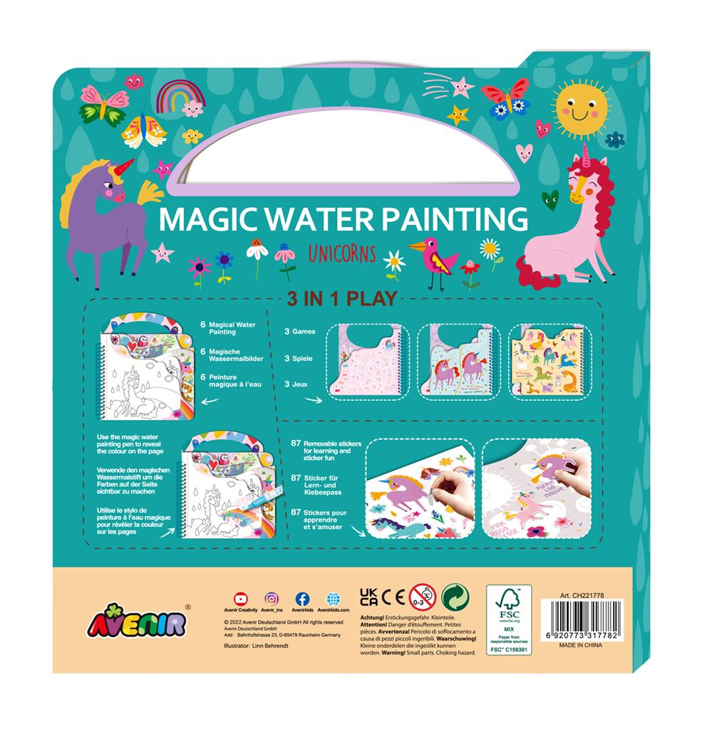 Livre 3 en 1 Peinture magique à l'eau stickers & jeux - AVENIR + 3 ans