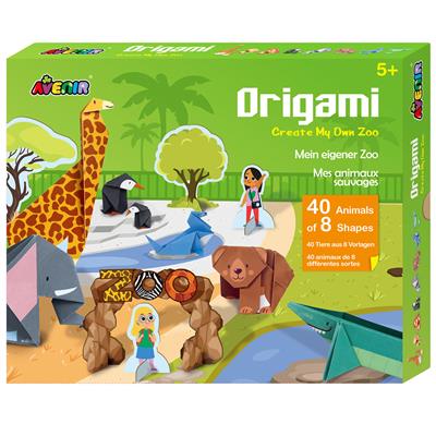 Avenir Origami: MES ANIMAUX SAUVAGES, 40 papiers, 8 modèles différentes, en boîte, 5+